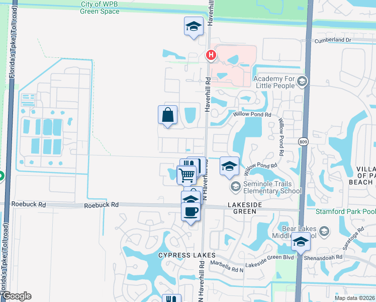 map of restaurants, bars, coffee shops, grocery stores, and more near 4306 Brewster Lane in West Palm Beach