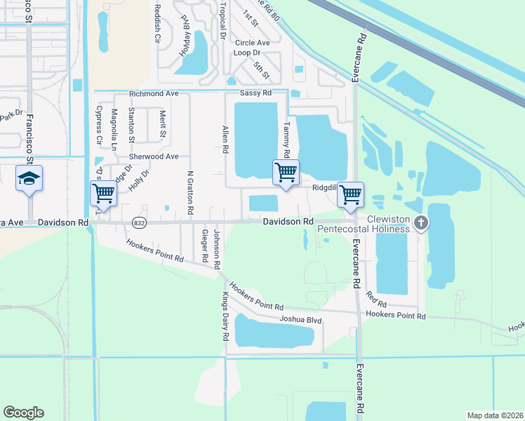 map of restaurants, bars, coffee shops, grocery stores, and more near 1640 Davidson Road in Clewiston