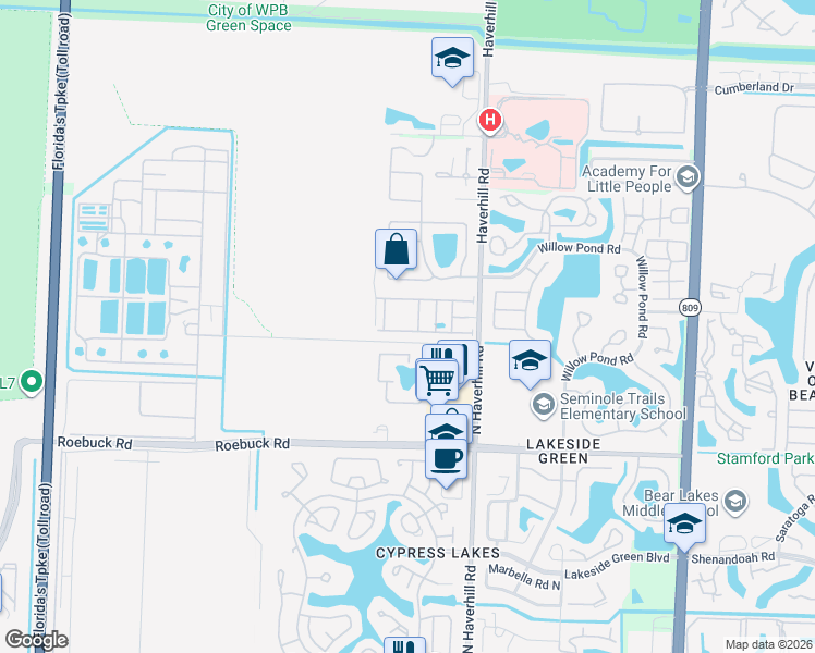 map of restaurants, bars, coffee shops, grocery stores, and more near 5271 Ashley River Road in West Palm Beach