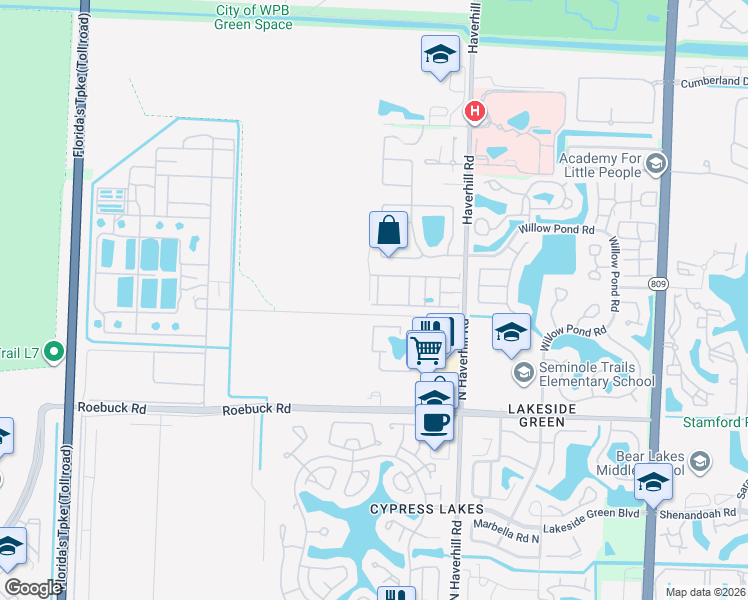map of restaurants, bars, coffee shops, grocery stores, and more near 4305 Maybelle Lane in West Palm Beach