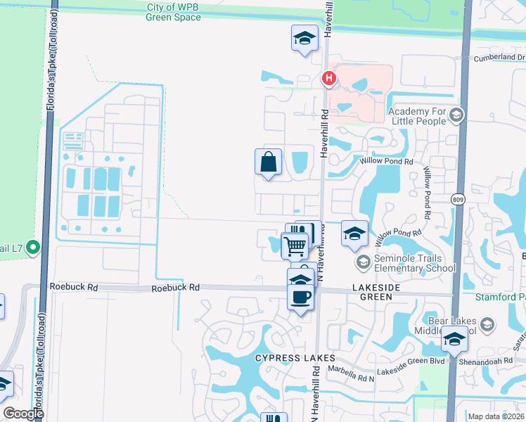 map of restaurants, bars, coffee shops, grocery stores, and more near 5283 Ashley River Road in West Palm Beach