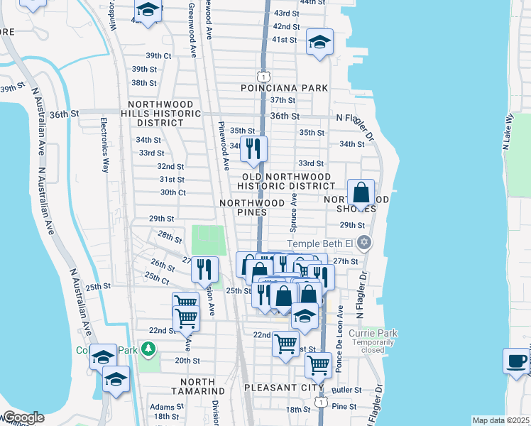 map of restaurants, bars, coffee shops, grocery stores, and more near 3008 Broadway Avenue in West Palm Beach
