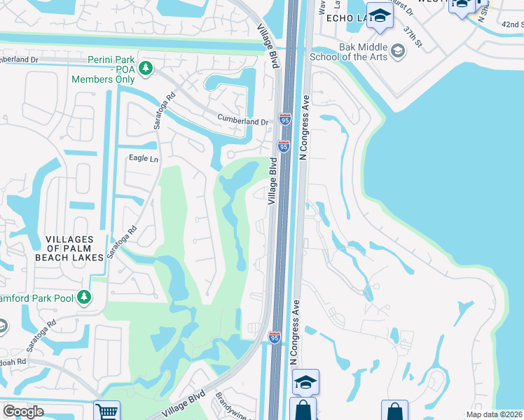 map of restaurants, bars, coffee shops, grocery stores, and more near 3507 Village Boulevard in West Palm Beach