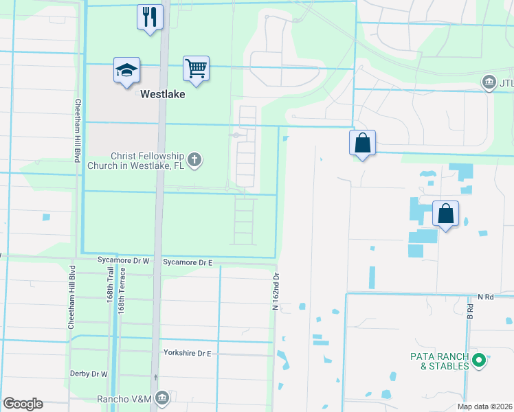 map of restaurants, bars, coffee shops, grocery stores, and more near Learwood Drive in Loxahatchee