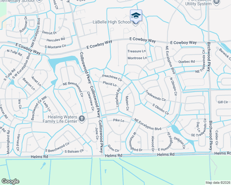 map of restaurants, bars, coffee shops, grocery stores, and more near 5008 Littlefield Road in LaBelle