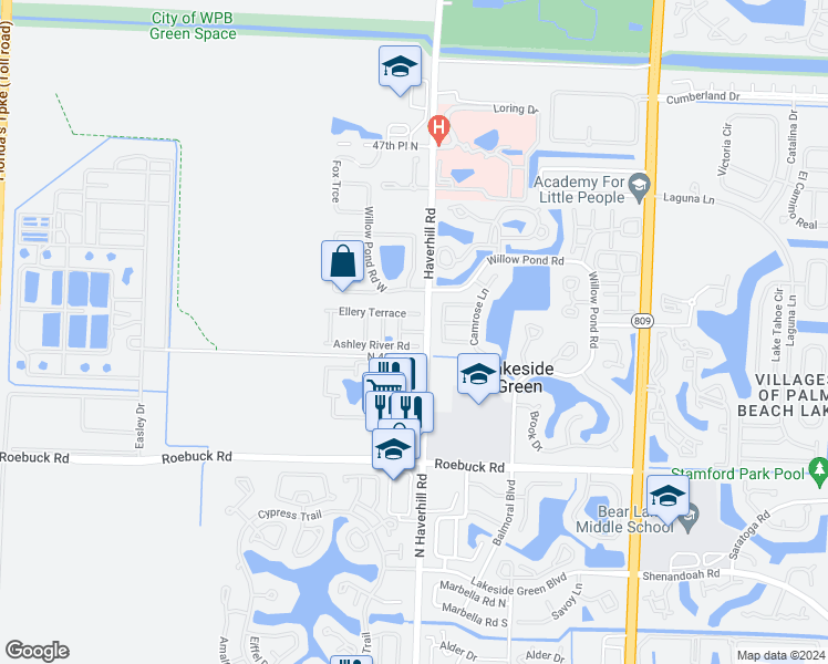 map of restaurants, bars, coffee shops, grocery stores, and more near Clemson Street in West Palm Beach