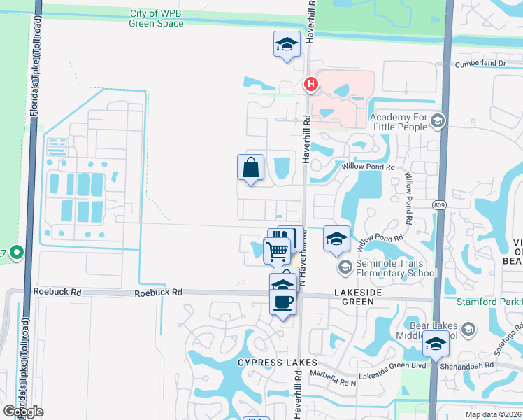 map of restaurants, bars, coffee shops, grocery stores, and more near 5283 Ashley River Road in West Palm Beach