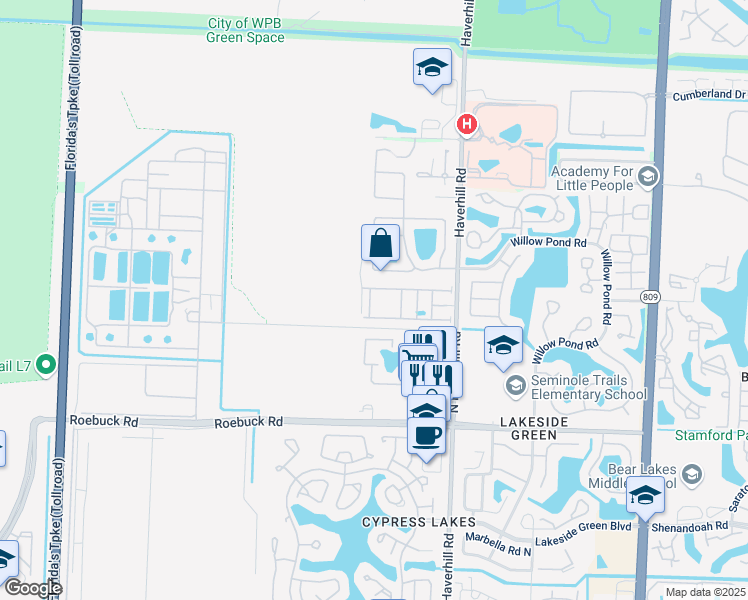 map of restaurants, bars, coffee shops, grocery stores, and more near 5283 Ashley River Road in West Palm Beach