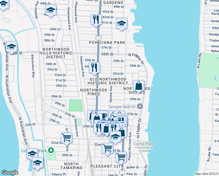 map of restaurants, bars, coffee shops, grocery stores, and more near in West Palm Beach