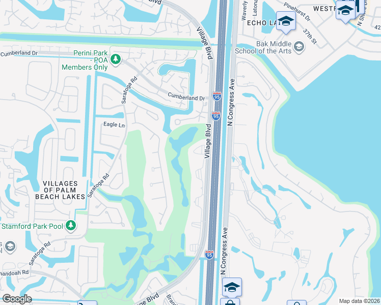 map of restaurants, bars, coffee shops, grocery stores, and more near 3515 Village Boulevard in West Palm Beach