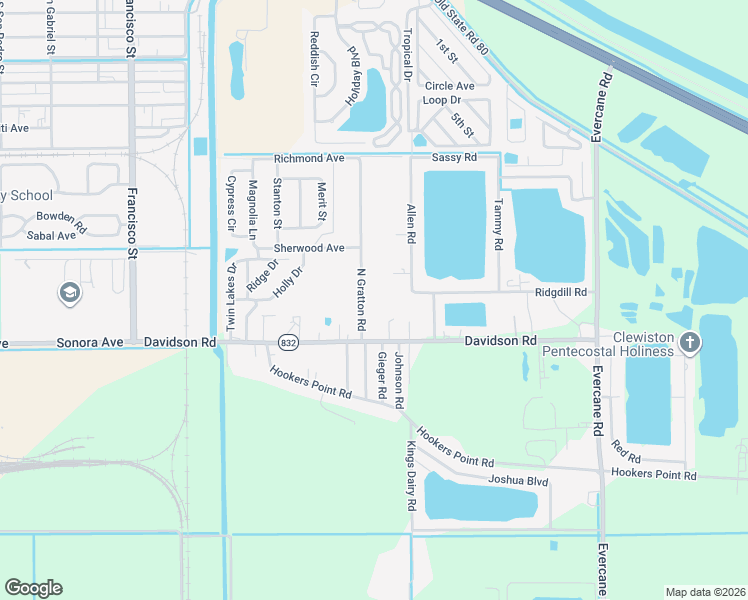 map of restaurants, bars, coffee shops, grocery stores, and more near 855 Allen Road in Clewiston