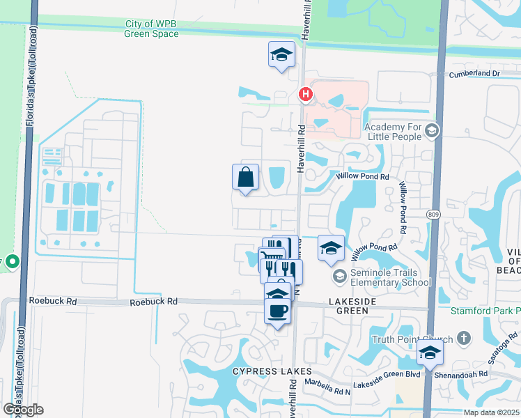 map of restaurants, bars, coffee shops, grocery stores, and more near Ellery Terrace in West Palm Beach