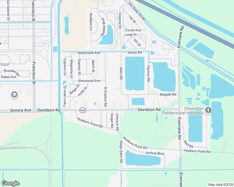 map of restaurants, bars, coffee shops, grocery stores, and more near 855 Allen Road in Clewiston