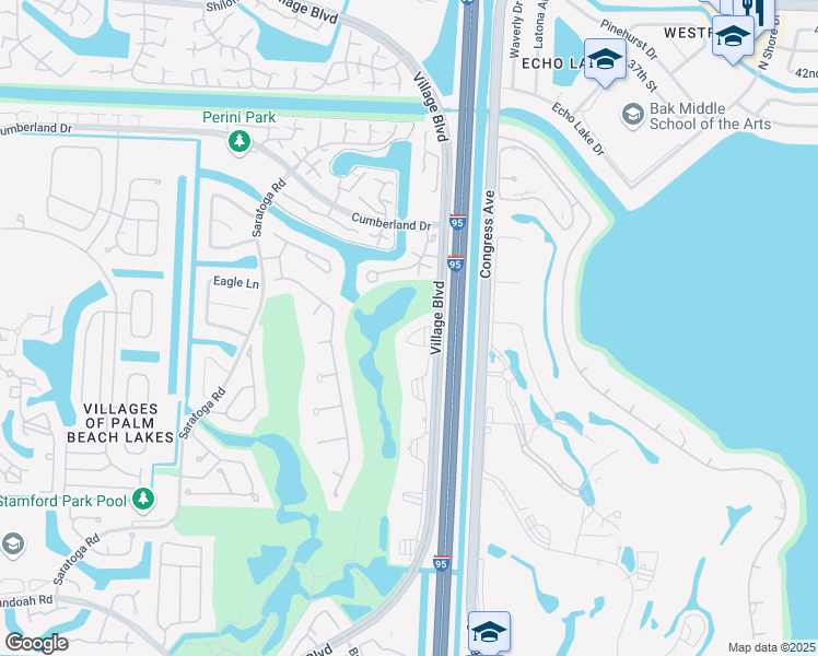 map of restaurants, bars, coffee shops, grocery stores, and more near 3521 Village Boulevard in West Palm Beach