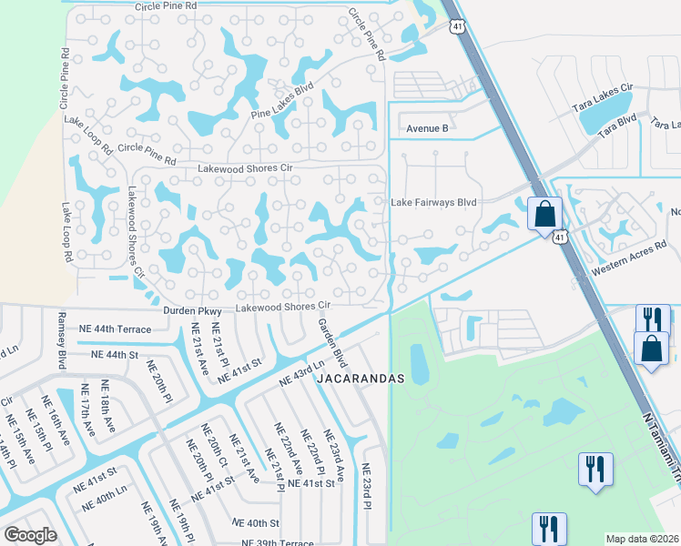 map of restaurants, bars, coffee shops, grocery stores, and more near Meadowbrook Court in North Fort Myers