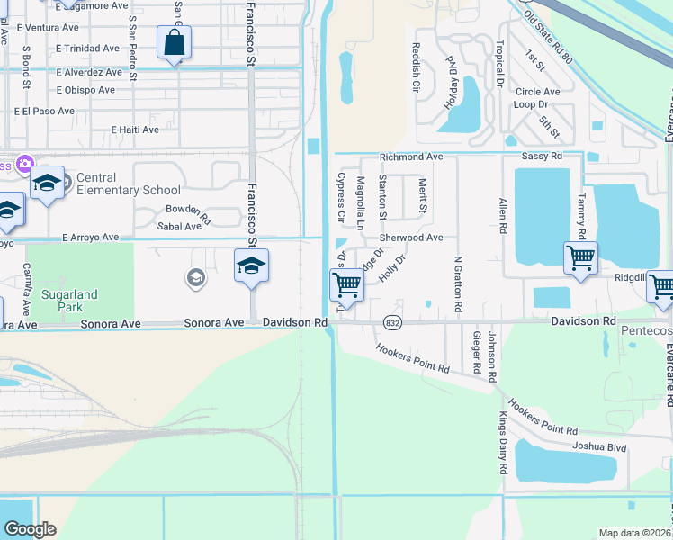 map of restaurants, bars, coffee shops, grocery stores, and more near 851 Twin Lakes Drive in Clewiston