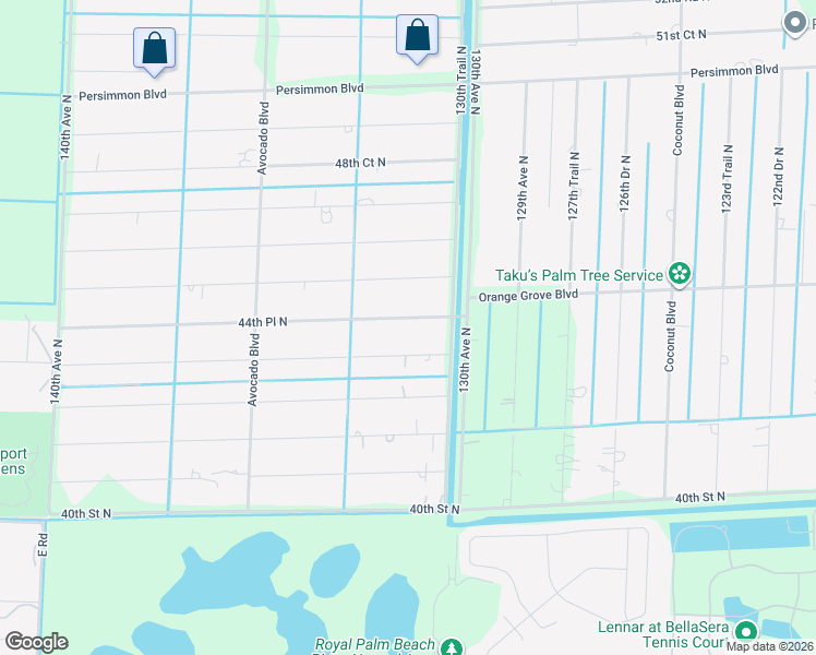 map of restaurants, bars, coffee shops, grocery stores, and more near 13090 44th Place North in West Palm Beach