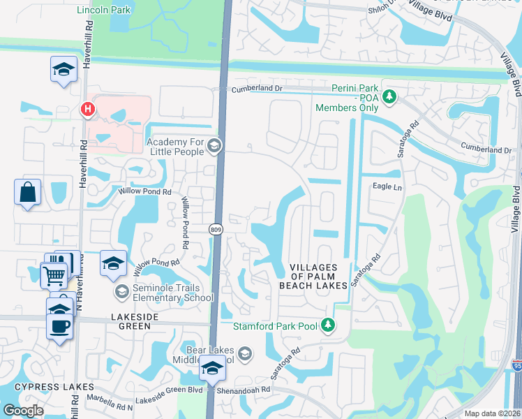 map of restaurants, bars, coffee shops, grocery stores, and more near 4400 San Marino Boulevard in West Palm Beach