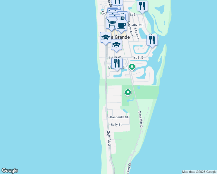 map of restaurants, bars, coffee shops, grocery stores, and more near 200 Wheeler Road in Boca Grande