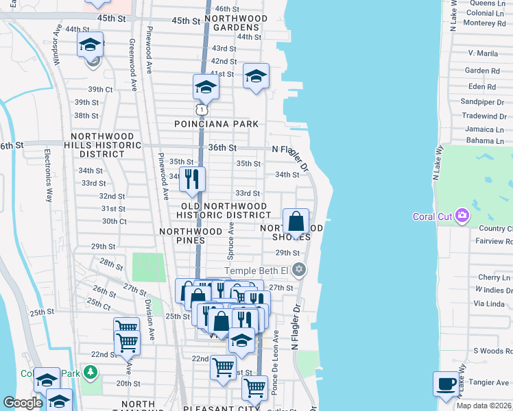map of restaurants, bars, coffee shops, grocery stores, and more near 403 32nd Street in West Palm Beach