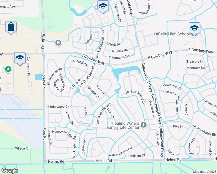 map of restaurants, bars, coffee shops, grocery stores, and more near 3016 Arnet Lane in LaBelle