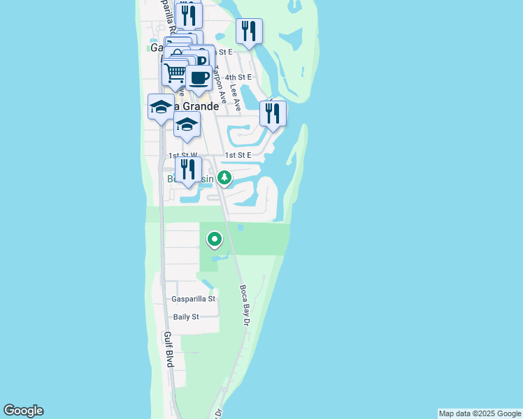 map of restaurants, bars, coffee shops, grocery stores, and more near 181 Damficare Street in Boca Grande