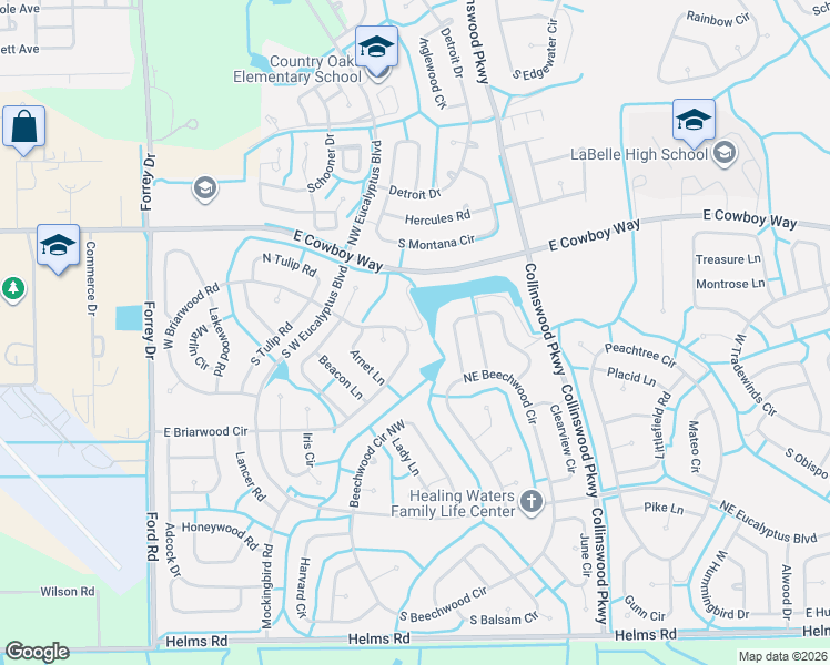 map of restaurants, bars, coffee shops, grocery stores, and more near 3025 East Briarwood Circle in LaBelle