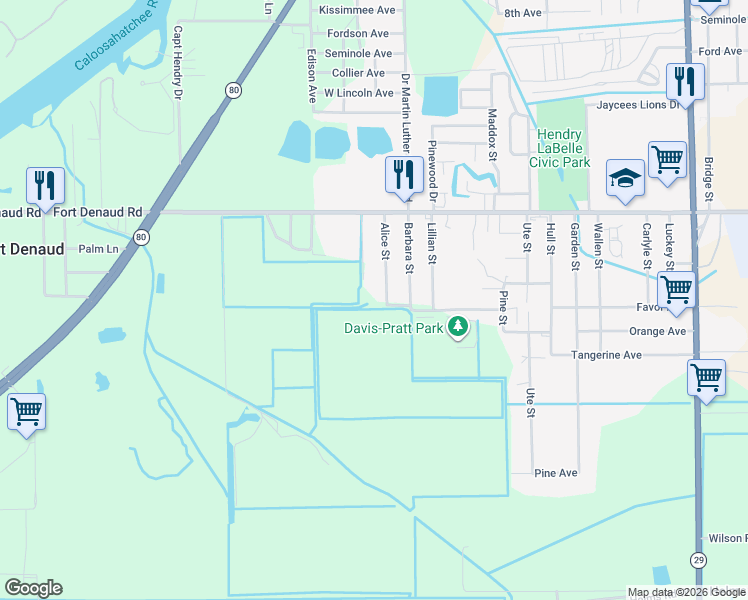 map of restaurants, bars, coffee shops, grocery stores, and more near 1230 Alice Street in LaBelle