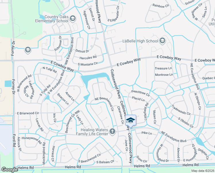 map of restaurants, bars, coffee shops, grocery stores, and more near 3041 Birwood Circle in LaBelle