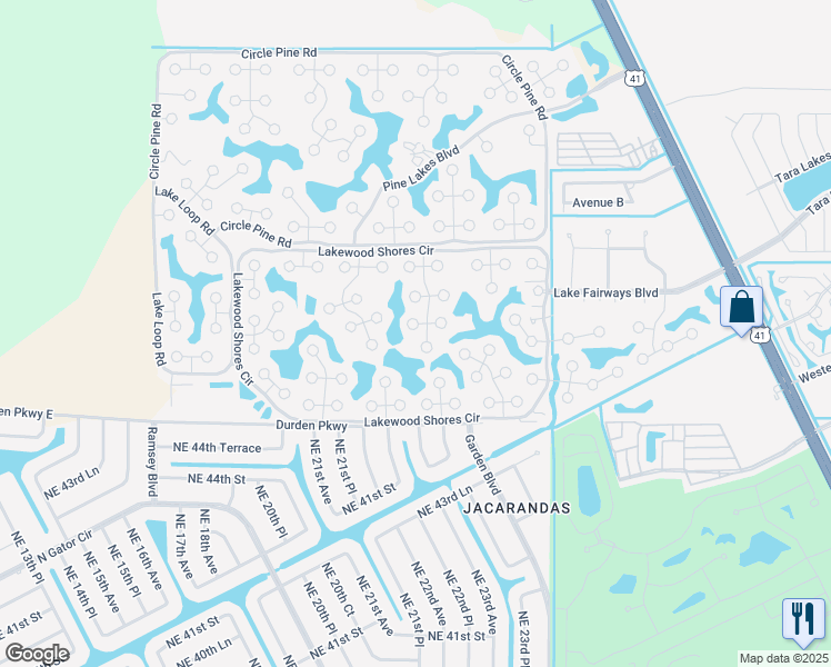 map of restaurants, bars, coffee shops, grocery stores, and more near 19233 Cedar Crest Court in North Fort Myers