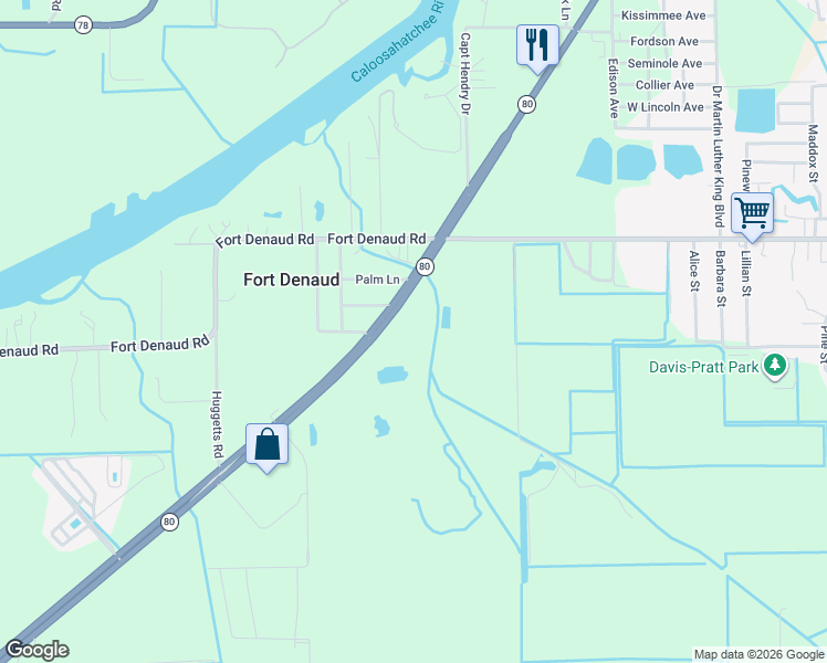map of restaurants, bars, coffee shops, grocery stores, and more near 1599 Big Pine Lane in LaBelle