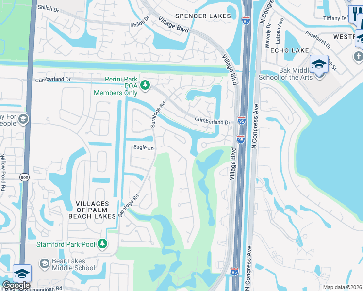 map of restaurants, bars, coffee shops, grocery stores, and more near 2615 Mohawk Circle in West Palm Beach
