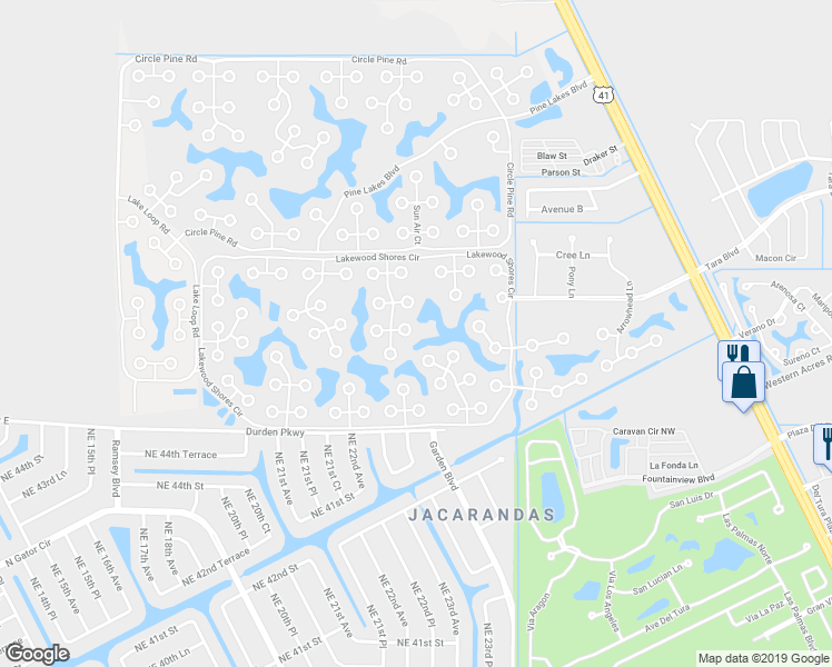 map of restaurants, bars, coffee shops, grocery stores, and more near 19256 Cedar Crest Court in North Fort Myers
