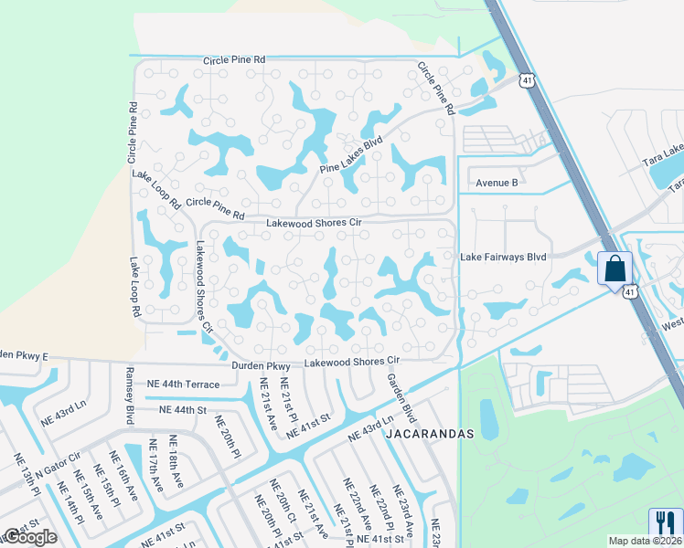 map of restaurants, bars, coffee shops, grocery stores, and more near Cedar Crest Ct in North Fort Myers