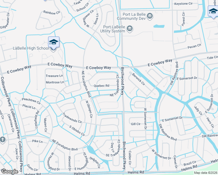 map of restaurants, bars, coffee shops, grocery stores, and more near 5016 Quebec Road in LaBelle