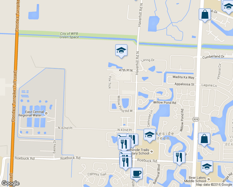 map of restaurants, bars, coffee shops, grocery stores, and more near 5212 Fox Trce in West Palm Beach