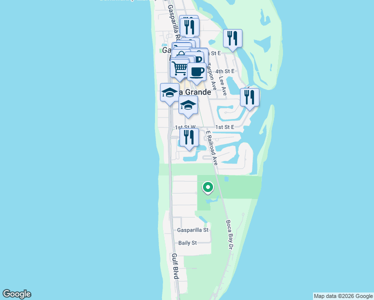 map of restaurants, bars, coffee shops, grocery stores, and more near 176 Carrick Bend Lane in Boca Grande