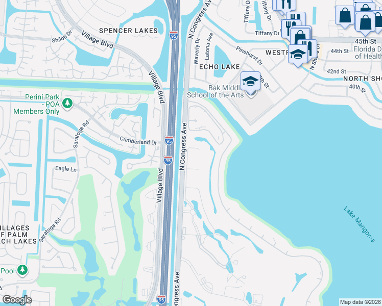 map of restaurants, bars, coffee shops, grocery stores, and more near 3650 Whitehall Drive in West Palm Beach