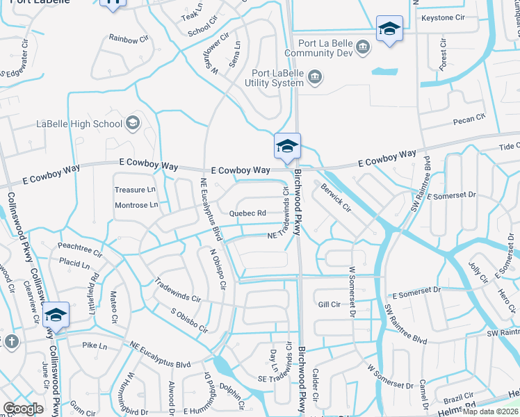 map of restaurants, bars, coffee shops, grocery stores, and more near 5016 Quebec Road in LaBelle