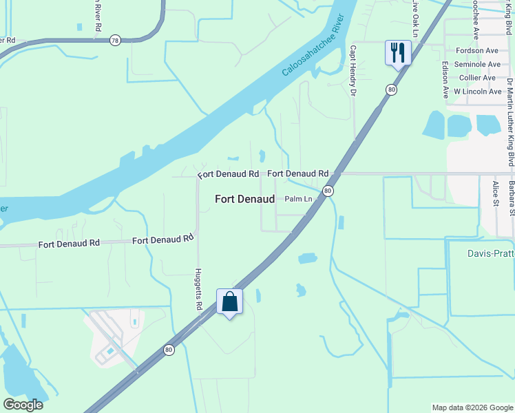 map of restaurants, bars, coffee shops, grocery stores, and more near 1130 Park Drive in LaBelle