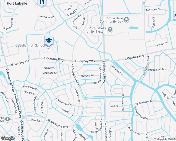 map of restaurants, bars, coffee shops, grocery stores, and more near 5016 Quebec Road in LaBelle