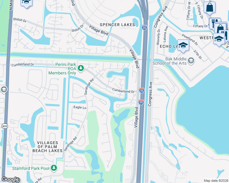 map of restaurants, bars, coffee shops, grocery stores, and more near 5506 55th Way in West Palm Beach