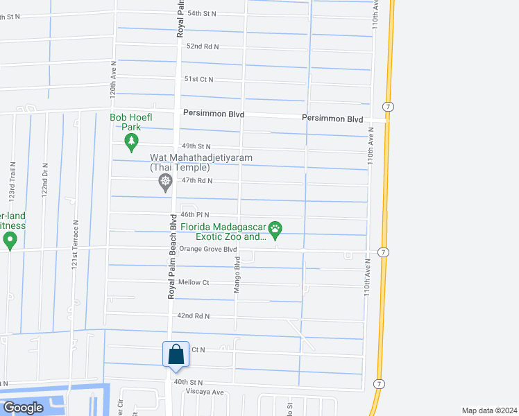map of restaurants, bars, coffee shops, grocery stores, and more near 11417 46th Place North in Royal Palm Beach