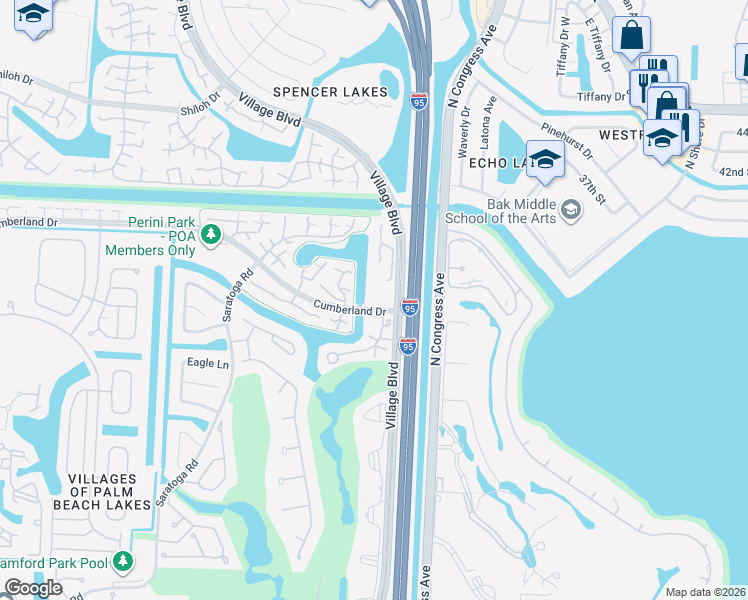 map of restaurants, bars, coffee shops, grocery stores, and more near 5028 50th Way in West Palm Beach