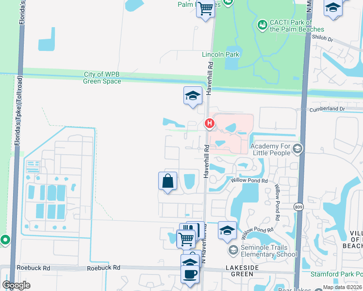 map of restaurants, bars, coffee shops, grocery stores, and more near 5141 Willow Pond Road West in West Palm Beach