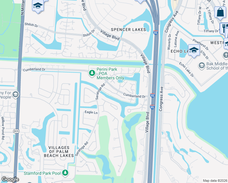 map of restaurants, bars, coffee shops, grocery stores, and more near 5703 57th Way in West Palm Beach