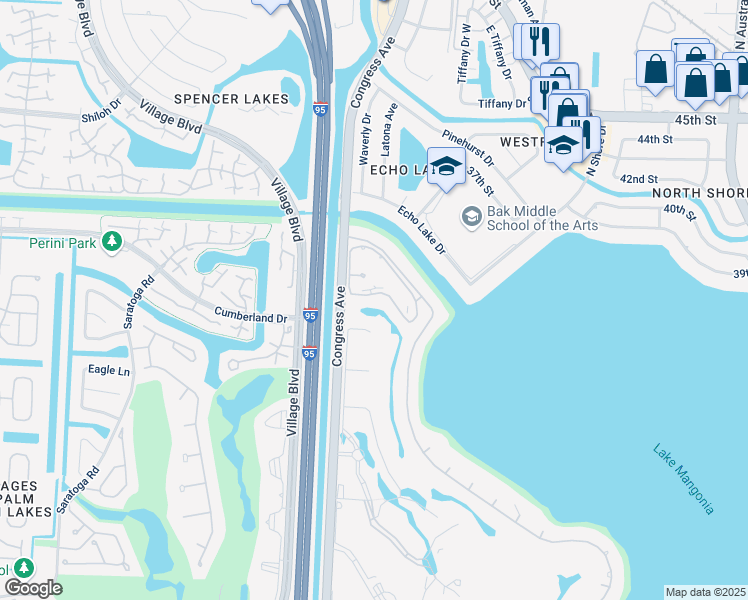 map of restaurants, bars, coffee shops, grocery stores, and more near 3630 Whitehall Drive in West Palm Beach