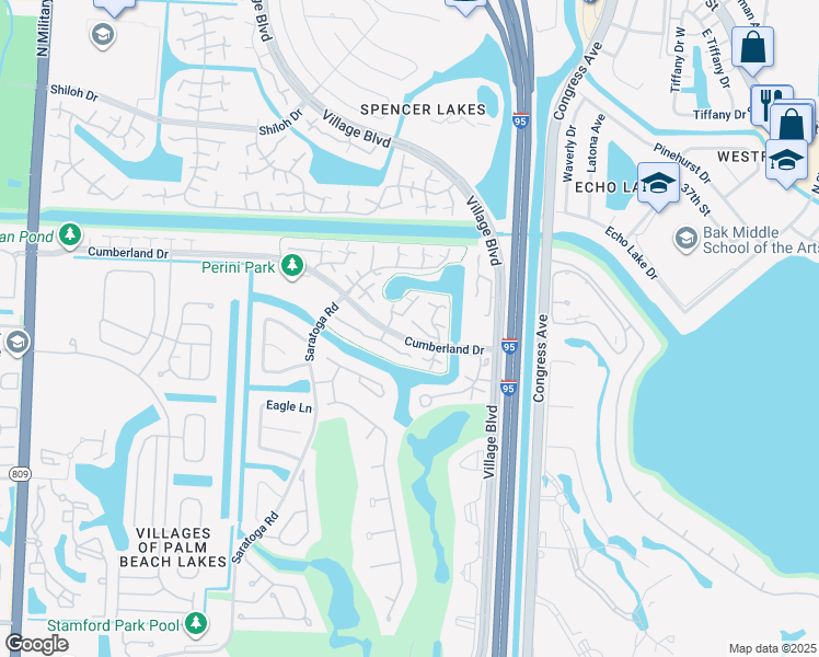 map of restaurants, bars, coffee shops, grocery stores, and more near 5307 53rd Way in West Palm Beach