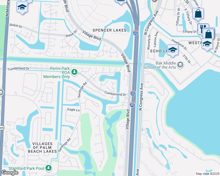 map of restaurants, bars, coffee shops, grocery stores, and more near 5318 53rd Way in West Palm Beach