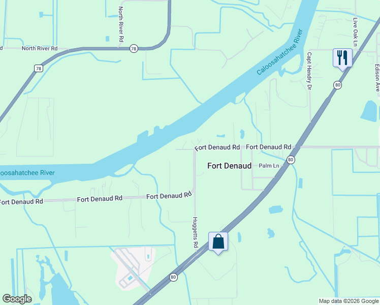 map of restaurants, bars, coffee shops, grocery stores, and more near 2054 Fort Denaud Road in Fort Denaud